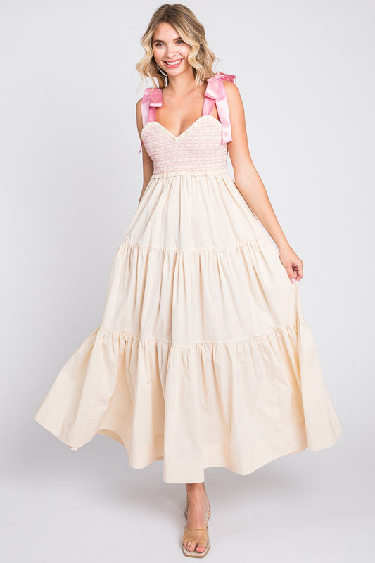 The Arabella Bow Tie Maxi Dress-ButterCream