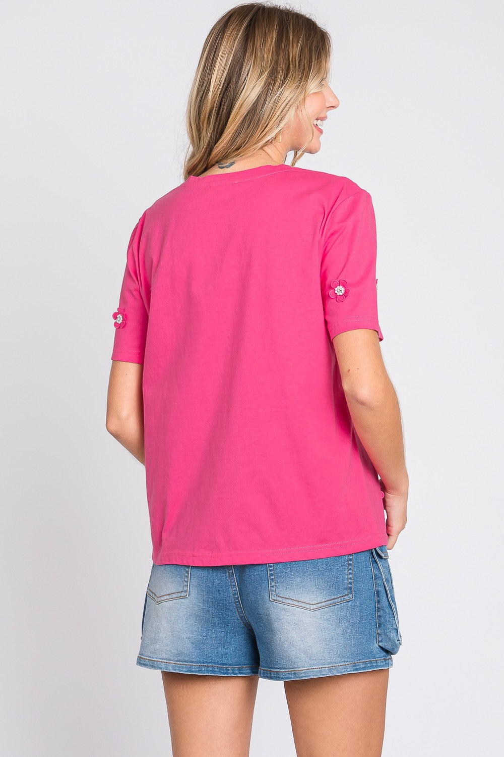 Flower Rhinestone T-Shirt Pink