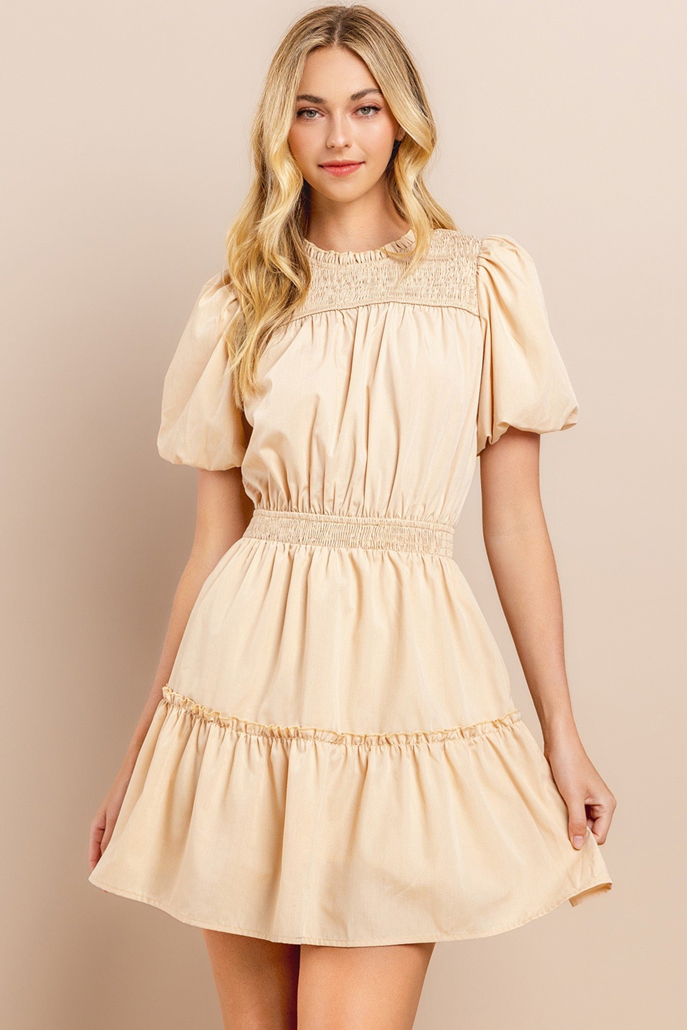 The Poppy Smock Mini Dress-Cream Float